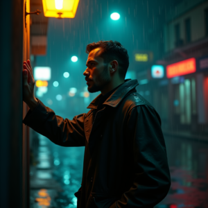 Cyberpunk — Detective In A Rain-damp Trench Coat Cinematic #0029 (ChatGPT)
