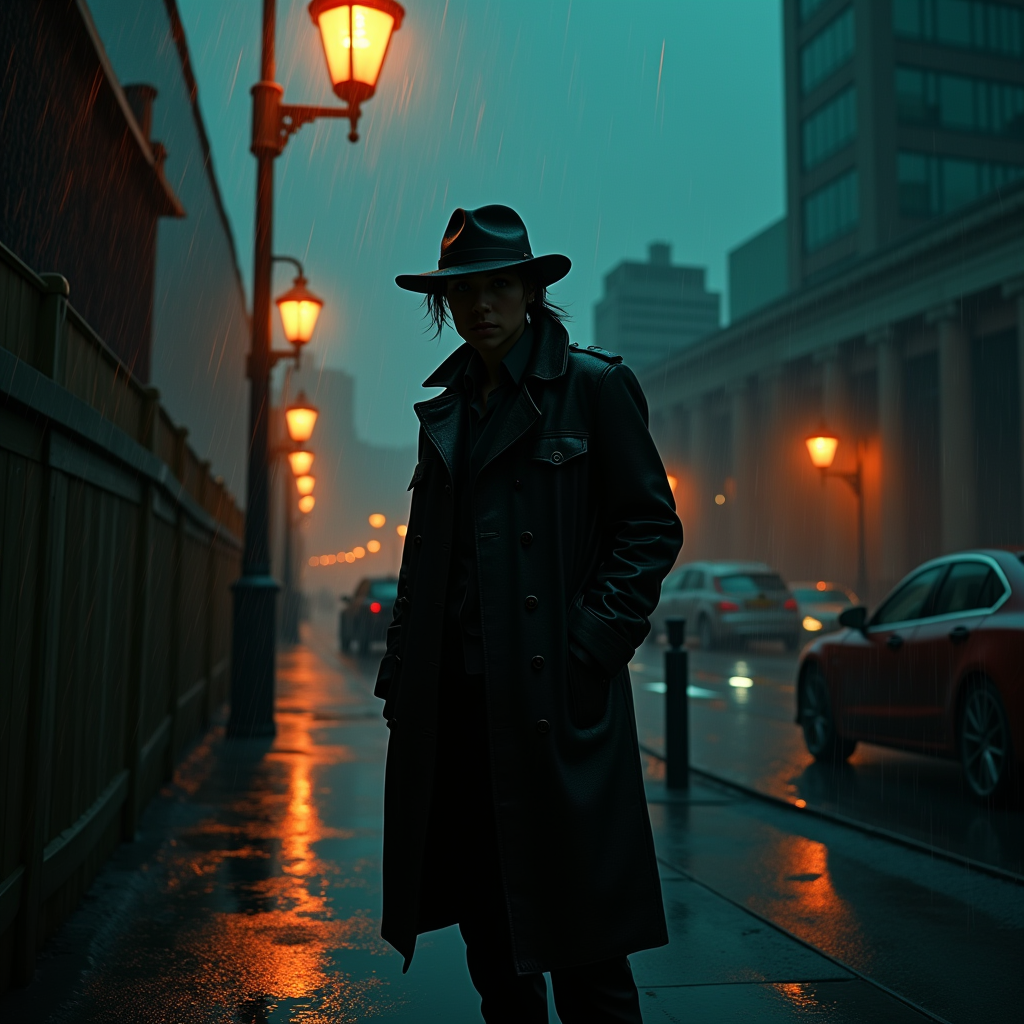 Cyberpunk — Detective In A Rain-damp Trench Coat Cinematic #0059 (Dreamina)
