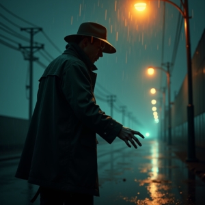Cyberpunk — Detective In A Rain-damp Trench Coat Cinematic #0065 (ChatGPT)