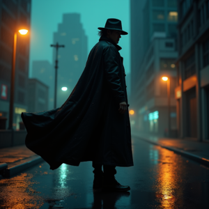 Cyberpunk — Detective In A Rain-damp Trench Coat Cinematic #0071 (Dreamina)