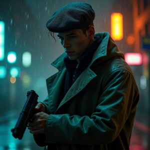 Cyberpunk — Detective In A Rain-damp Trench Coat Cinematic #0155 (Dreamina)