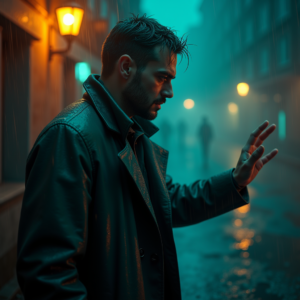 Cyberpunk — Detective In A Rain-damp Trench Coat Cinematic #0173 (ChatGPT)