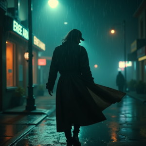Cyberpunk — Detective In A Rain-damp Trench Coat Cinematic #0179 (Dreamina)