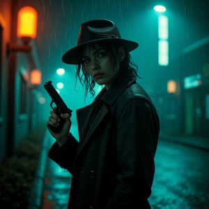 Cyberpunk — Detective In A Rain-damp Trench Coat Cinematic #0191 (Dreamina)