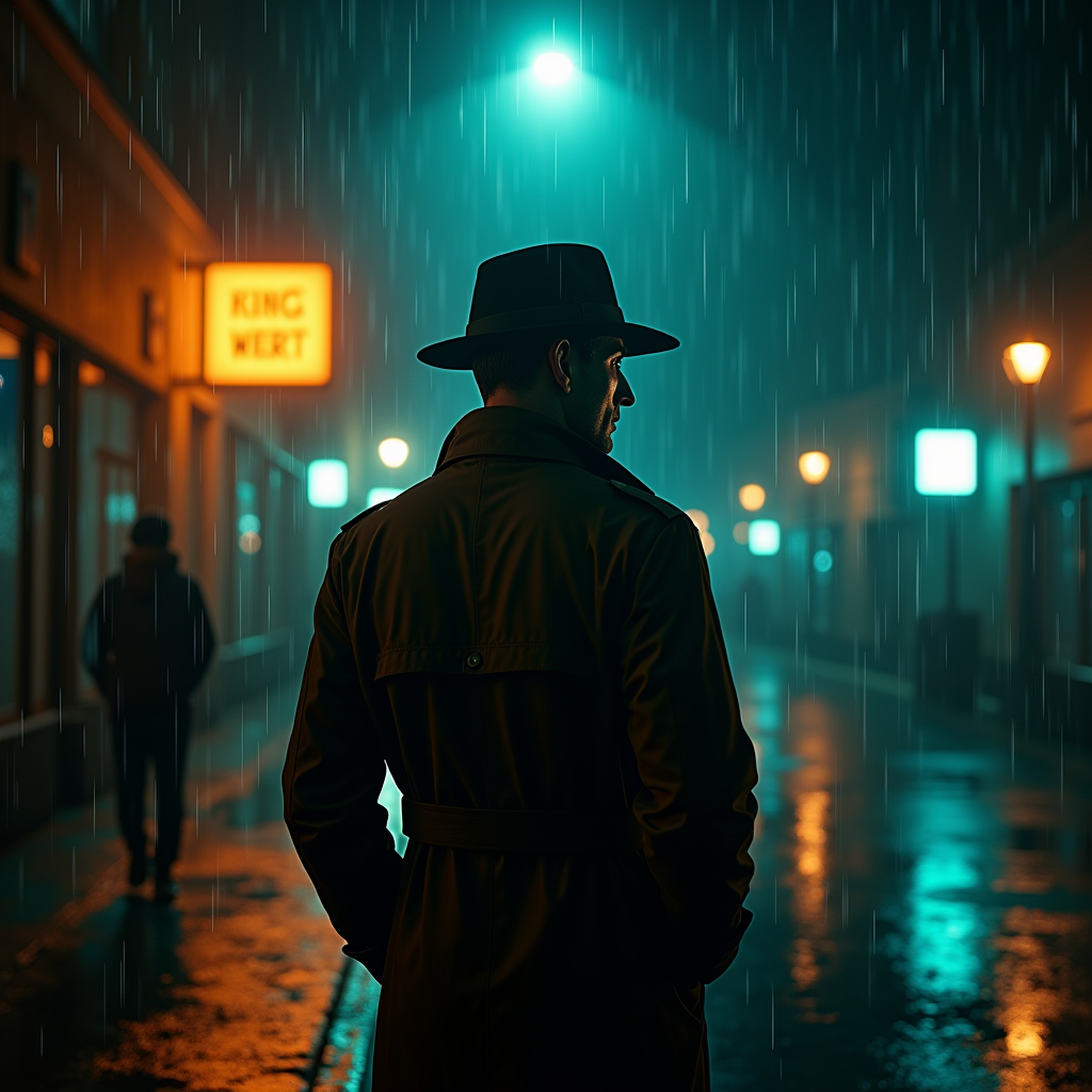 Cyberpunk — Detective In A Rain-damp Trench Coat Cinematic #0203 (Dreamina)