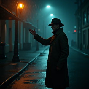 Cyberpunk — Detective In A Rain-damp Trench Coat Cinematic #0209 (ChatGPT)
