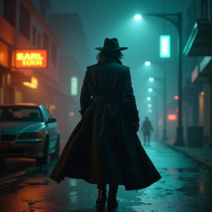Cyberpunk — Detective In A Rain-damp Trench Coat Cinematic #0240 (Midjourney)