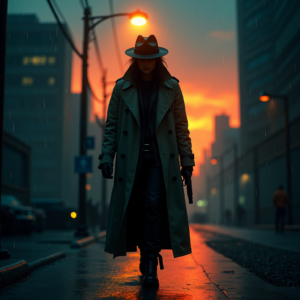 Cyberpunk — Detective In A Rain-damp Trench Coat Cinematic #0252 (Midjourney)