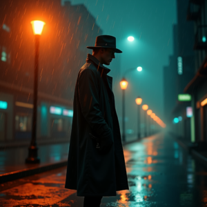 Cyberpunk — Detective In A Rain-damp Trench Coat Cinematic #0264 (Midjourney)