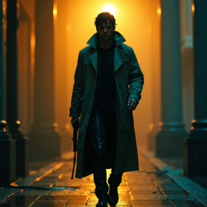 Cyberpunk — Detective In A Rain-damp Trench Coat Cinematic #0288 (Midjourney)