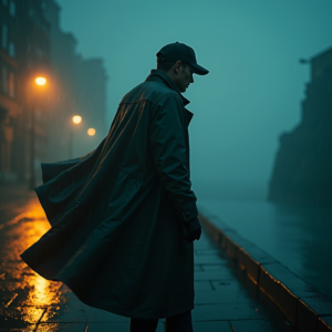 Cyberpunk — Detective In A Rain-damp Trench Coat Cinematic #0348 (Midjourney)