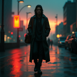 Cyberpunk — Lone Traveler In A Weathered Long Cinematic #0055 (Recraft)