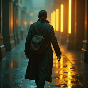 Cyberpunk — Lone Traveler In A Weathered Long Cinematic #0097 (Stable Diffusion)