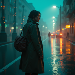 Cyberpunk — Lone Traveler In A Weathered Long Cinematic #0145 (Stable Diffusion)