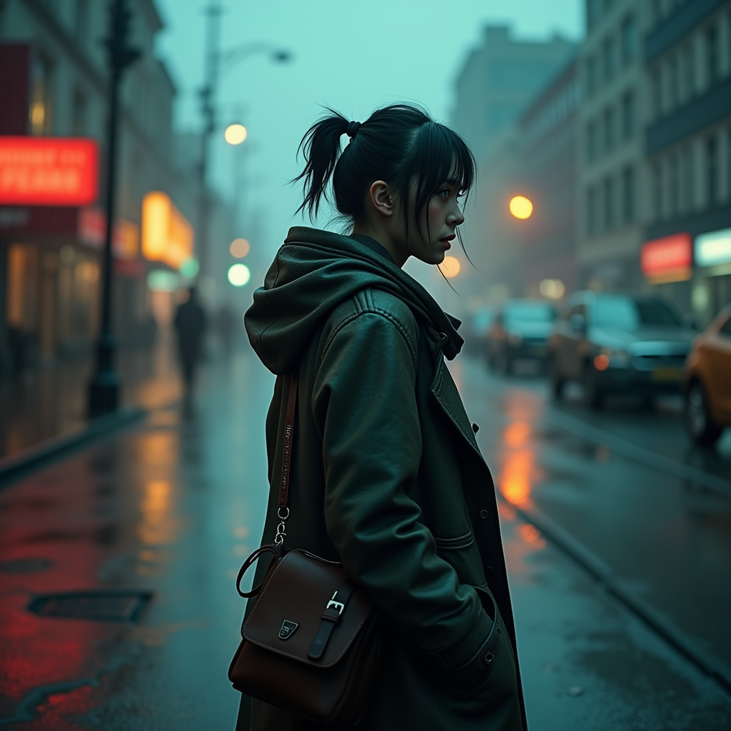 Cyberpunk — Lone Traveler In A Weathered Long Cinematic #0181 (Stable Diffusion)