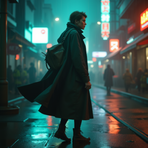 Cyberpunk — Lone Traveler In A Weathered Long Cinematic #0236 (Ideogram)