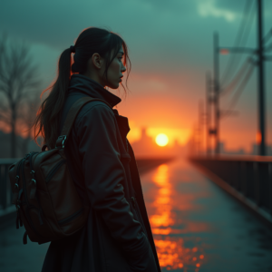Cyberpunk — Lone Traveler In A Weathered Long Cinematic #0242 (FLUX)
