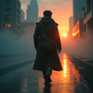Cyberpunk — Lone Traveler In A Weathered Long Cinematic #0254 (FLUX)