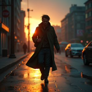 Cyberpunk — Lone Traveler In A Weathered Long Cinematic #0272 (Ideogram)