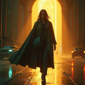 Cyberpunk — Lone Traveler In A Weathered Long Cinematic #0308 (Ideogram)