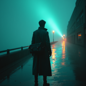 Cyberpunk — Lone Traveler In A Weathered Long Cinematic #0332 (Ideogram)