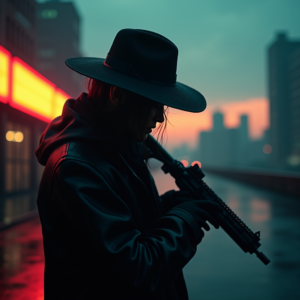 Cyberpunk — Mysterious Figure Beneath A Wide-brimmed Hat Cinematic #0045 (Leonardo)