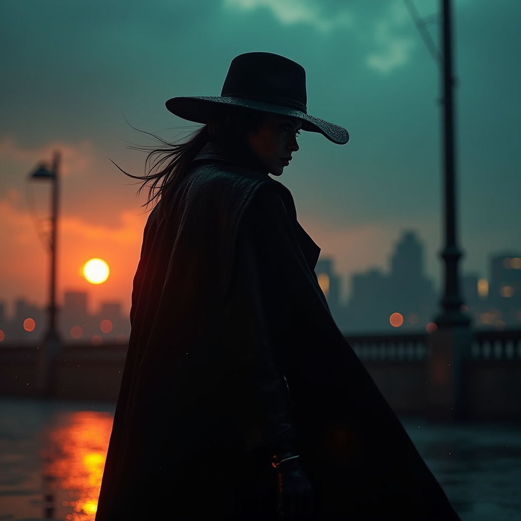 Cyberpunk — Mysterious Figure Beneath A Wide-brimmed Hat Cinematic #0069 (Leonardo)
