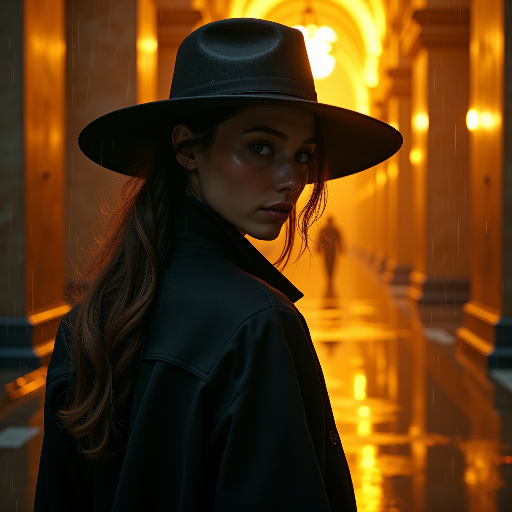 Cyberpunk — Mysterious Figure Beneath A Wide-brimmed Hat Cinematic #0075 (Krea)
