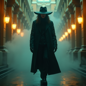 Cyberpunk — Mysterious Figure Beneath A Wide-brimmed Hat Cinematic #0087 (Krea)