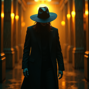 Cyberpunk — Mysterious Figure Beneath A Wide-brimmed Hat Cinematic #0093 (Leonardo)