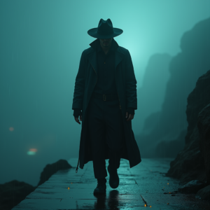 Cyberpunk — Mysterious Figure Beneath A Wide-brimmed Hat Cinematic #0123 (Krea)