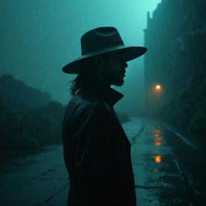 Cyberpunk — Mysterious Figure Beneath A Wide-brimmed Hat Cinematic #0129 (Leonardo)