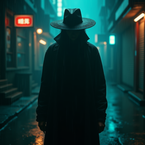 Cyberpunk — Mysterious Figure Beneath A Wide-brimmed Hat Cinematic #0165 (Leonardo)
