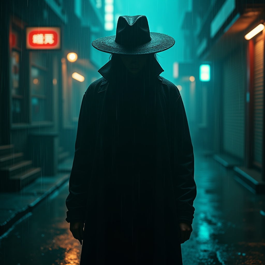 Cyberpunk — Mysterious Figure Beneath A Wide-brimmed Hat Cinematic #0165 (Leonardo)