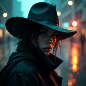 Cyberpunk — Mysterious Figure Beneath A Wide-brimmed Hat Cinematic #0213 (Leonardo)