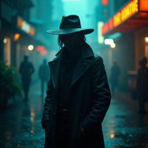 Cyberpunk — Mysterious Figure Beneath A Wide-brimmed Hat Cinematic #0226 (Seedream)
