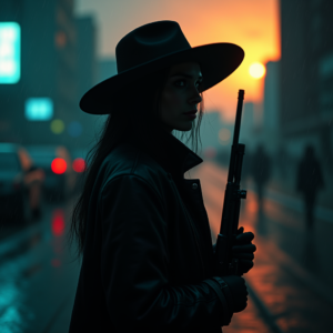 Cyberpunk — Mysterious Figure Beneath A Wide-brimmed Hat Cinematic #0250 (Seedream)
