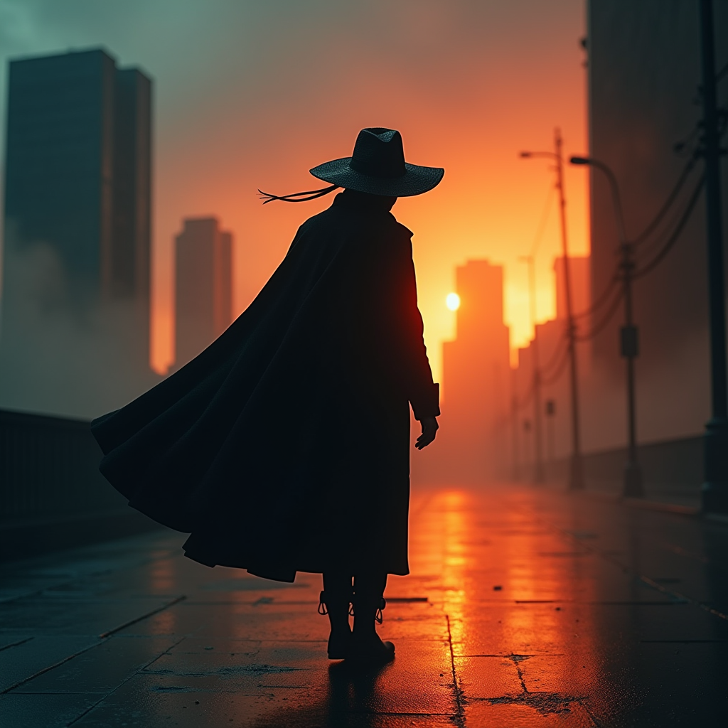 Cyberpunk — Mysterious Figure Beneath A Wide-brimmed Hat Cinematic #0256 (Gemini)