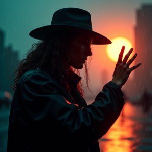 Cyberpunk — Mysterious Figure Beneath A Wide-brimmed Hat Cinematic #0268 (Gemini)