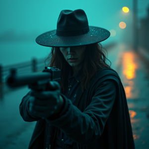 Cyberpunk — Mysterious Figure Beneath A Wide-brimmed Hat Cinematic #0322 (Seedream)
