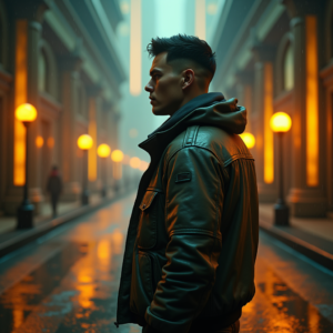 Cyberpunk — Pilot In A Weathered Flight Jacket Cinematic #0283 (Recraft)