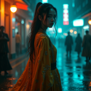 Cyberpunk — Regal Figure In Flowing Embroidered Robes Cinematic #0004 (Gemini)