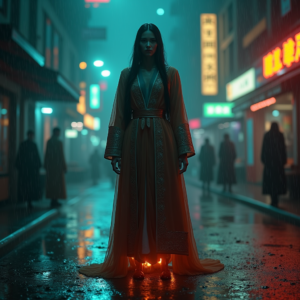 Cyberpunk — Regal Figure In Flowing Embroidered Robes Cinematic #0022 (Seedream)