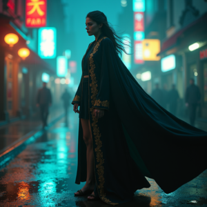 Cyberpunk — Regal Figure In Flowing Embroidered Robes Cinematic #0034 (Seedream)