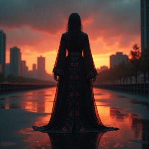 Cyberpunk — Regal Figure In Flowing Embroidered Robes Cinematic #0058 (Seedream)
