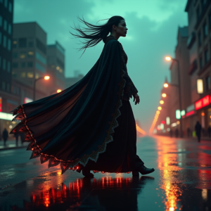 Cyberpunk — Regal Figure In Flowing Embroidered Robes Cinematic #0070 (Seedream)