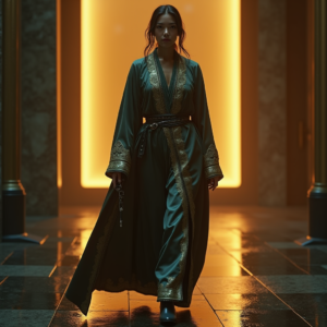 Cyberpunk — Regal Figure In Flowing Embroidered Robes Cinematic #0082 (Seedream)