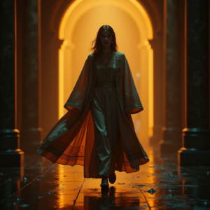 Cyberpunk — Regal Figure In Flowing Embroidered Robes Cinematic #0106 (Seedream)