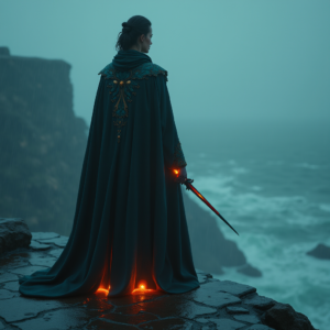 Cyberpunk — Regal Figure In Flowing Embroidered Robes Cinematic #0118 (Seedream)