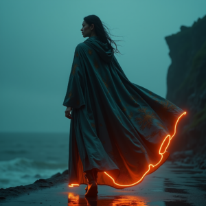 Cyberpunk — Regal Figure In Flowing Embroidered Robes Cinematic #0142 (Seedream)